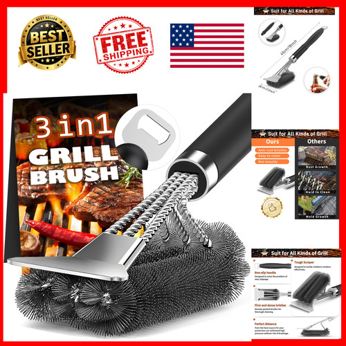 Grill brush with - brush, scraper
