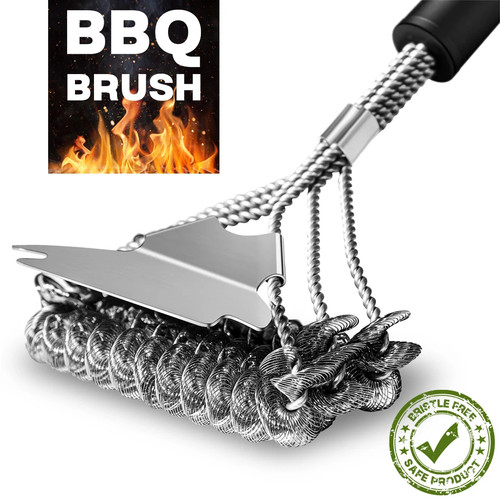 Steel grill brush with - 18'',