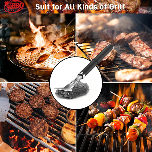 Grill brush with scraper - with, scraper,